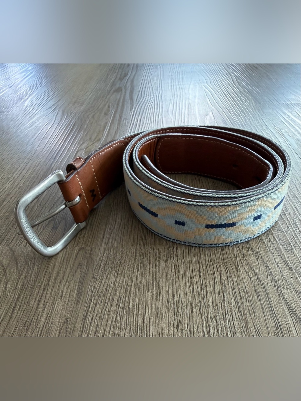 La Matera Belt Size 38 Aztec Pattern Blue Yellow